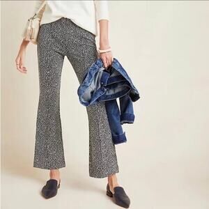 Anthropologie Womens Essential Crop Flare Pants Small Black Leopard Pull On